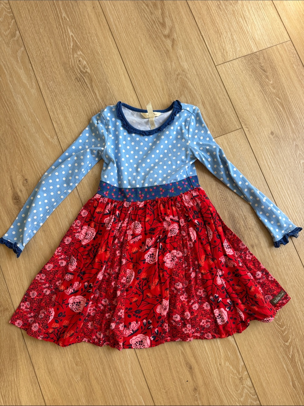 Matilda Jane Blue Polka Dot Top with Red Floral Skirt Dress